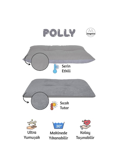 Polly, Çift Taraflı Kullanılabilen, Yıkanabilir Kedi Ve Köpek Minderi Açık Gri & Gri, 50x7
