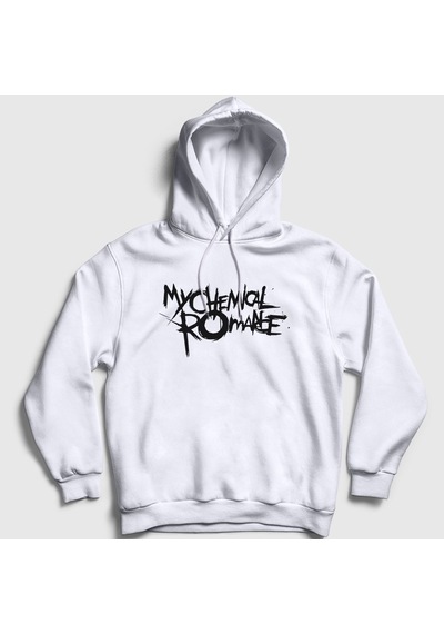 Presmono Unisex Logo My Chemical Romance Kapüşonlu Sweatshirt Beyaz