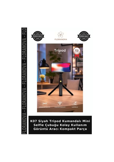 K07 Siyah Tripod Kumandalı Mini Selfie Çubuğu Kolay Kullanım Görüntü Aracı Kompakt Parça