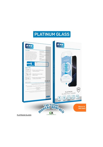 Apple iPhone Uyumlu 15 Pro Max - 9h Platinum Glass Full Cover Montaj Aparatlı Ekran Koruyucu Cam
