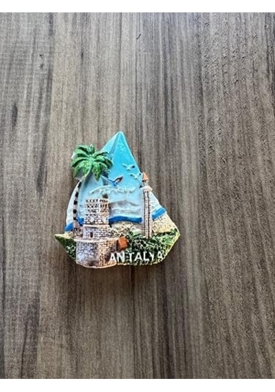 Antalya Temalı Dekoratif Buzdolabı Magneti, Mavi Ve Yeşil Tonlarda, El Yapımı Turistik Hediyelik Eşya