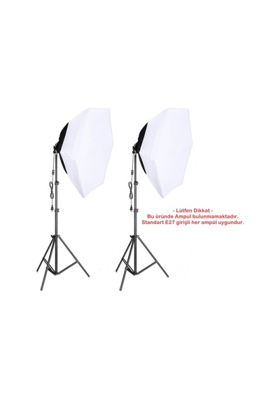 Ürün Reklam Stüdyo Youtube Vlog Tiktok Canlı Yayın Vb İçin 70cm Octagon Softbox İkili Led Sürekli Işık Seti