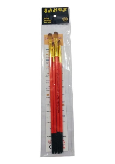 Samur Süper 4'lü Sentetik Yağlı Ve Akrilik Boya Fırça Seti, 4 Parça, 2.5mm Fırça Genişliği, 15cm Sap Uzunluğu, Standart Boy, No: 2-4-6-8