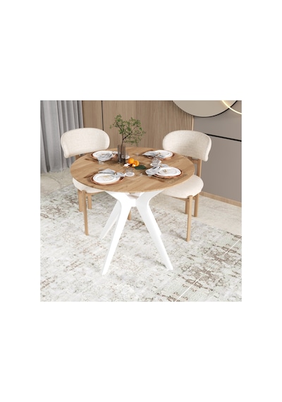 Freya Yemek Masası, 90x90 Yemek Masası, Yuvarlak Yemek Masası Meşe