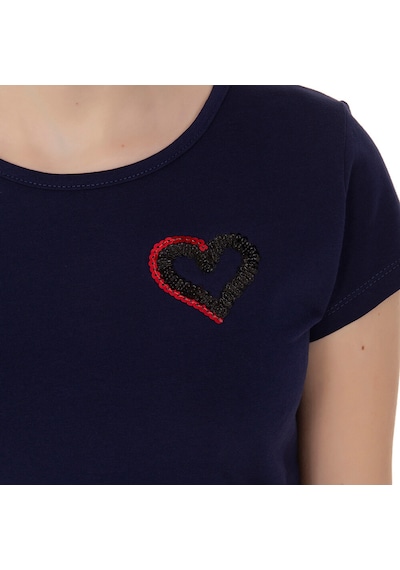 Toontoy Kids Toontoy Kız Çocuk T-shirt Kalp Nakışlı Lacivert