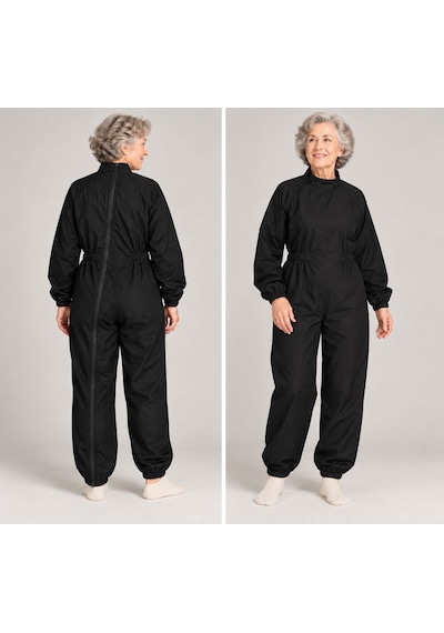 Siyah Hasta Tulumu Demans Bakım Kıyafeti Sırt Fermuarlı Unisex