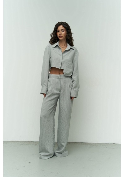 Mai Collection Mai Studios Co. Valente Gri Crop Gömlek Pantolon Takım Gri