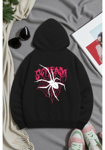 Uyguntarz Scream Baskılı Oversize Sweatshirt siyah