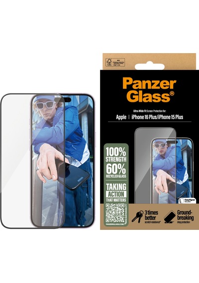 Panzerglass Apple Uyumlu iPhone 16 Plus 15 Plus Ultra-wide Fit Çerçeve Aparatlı Tam Koruma Ekran Koruyucu