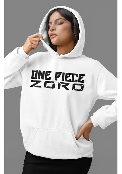 Sevbano One Piece Roronoa Zoro Anime Sırt Baskılı Unisex Oversize Penye H beyaz