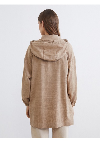 Lc Waikiki Lc Waıkıkı Bej Kapüşonlu Oversize Kadın Tunik
