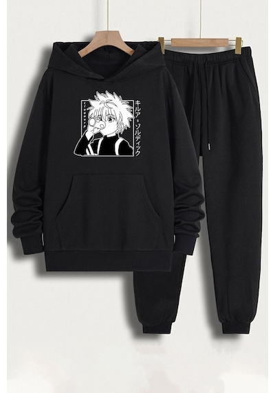 Uyguntarz Unisex Killua Zoldyck Baskılı Eşofman Takımı Siyah