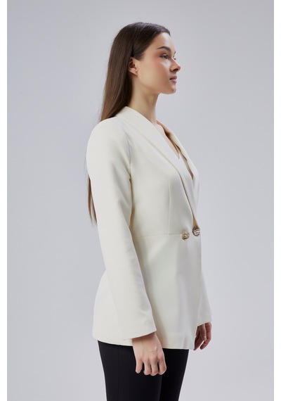 Ekru Regular Fit Pile Detaylı Blazer Ceket Ekru