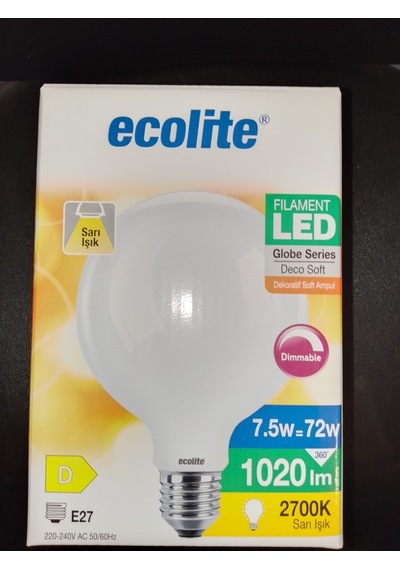 Ecolite Led Dimmerable Soft Filament Globe G125 7,5W E27 2700K Le