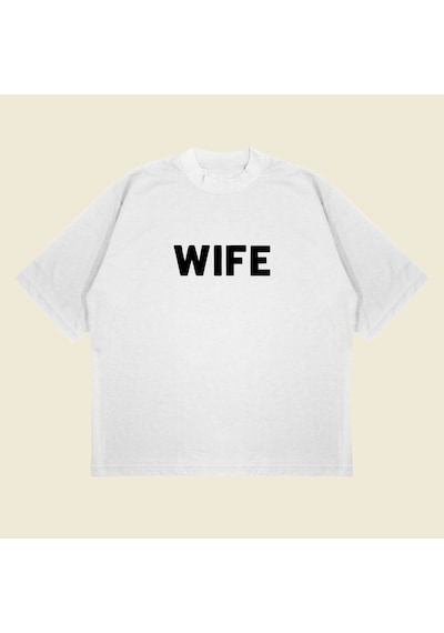 Startmore Wife Baskılı Oversize Unisex Pamuklu Nefes Alan Kalın Kumaşlı Beyaz