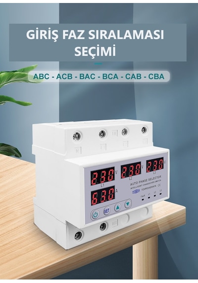 Tomzn 220V 63A Otomatik Faz Seçici Yüksek Alçak Voltaj Akım Koruma Gerilim Koruyucu Röle