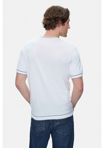 Ucla Fared Beyaz Bisiklet Yaka Triko Nakışlı Standard Fit Erkek Tshirt Beyaz
