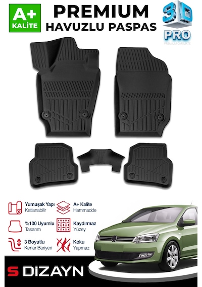 S-dizayn Vw Polo 5 3d Pro Havuzlu Paspas 2009-2017 Üzeri A+ Kalite