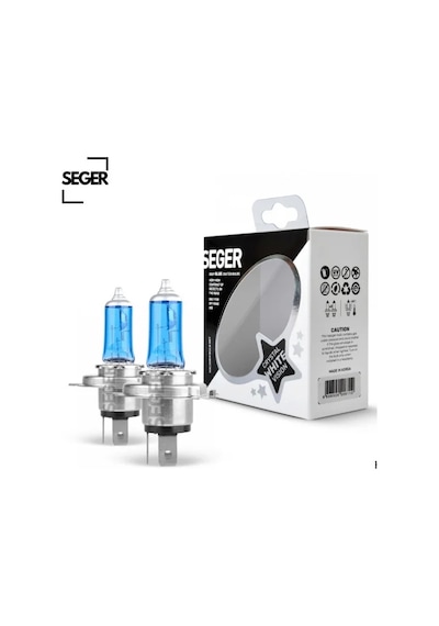 Ampul H4 12v 100/90w P43t Crystal White Yüksek Güç. 4.500k Beyaz Işık P43 Tırnaklı Seger