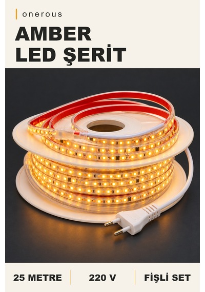 Onerous 25 M 220v Amber Led Şerit, Fişli, Yapışkanlı
