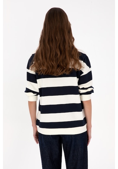 U.S. Polo Assn. Kadın Lacivert Çizgili Bisiklet Yaka Sweatshirt 50313563-VR033
