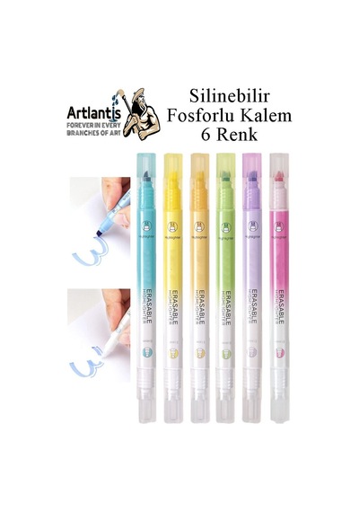 Silinebilir Fosforlu Kalem 6 Renk 1 Paket Mikro Silinebilir İşaretleme Kalemi Çift Başlı Pürüzsüz Yazma Ve Silme Çok Renkli