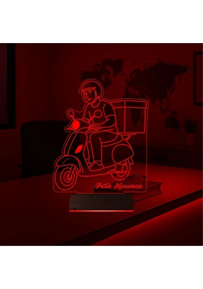 Luvivia Kurye Hediye Paket Servis Motosiklet Moto Kurye Kişiye Özel 3d Lamba - Masa Gece Lambası Şeffaf