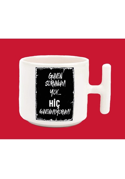 Güven Sorunum Yok Hiç Güvenmiyorum Espirili Basılı T Kulplu Latte