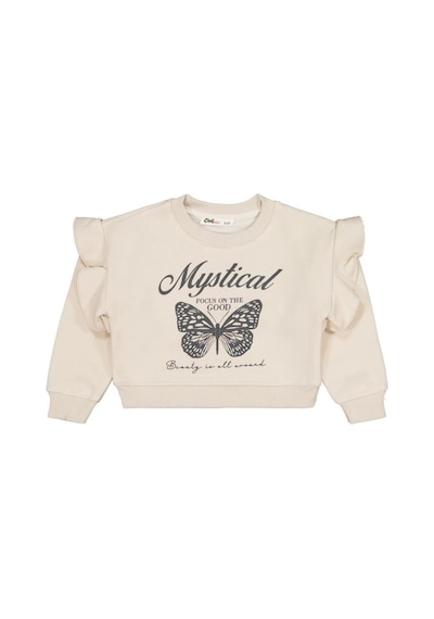 Civil Girls Kelebek Baskılı 2-5 Yaş Sweatshirt Taş