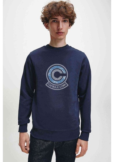 Capsule Baskılı Indigo Mavi Lacivert Erkek Örme Sweatshirt