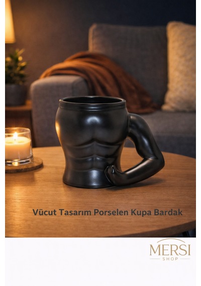 Vücut Tasarımlı Porselen Kupa Bardak Kaslı Figürlü 3d Kupa Bardak Siyah