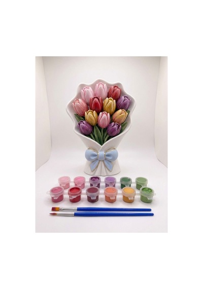 Lale Buketi Sevgili Boyama Seti Çiçek Buketi Taş Boyama Obje 20cm - 916343652