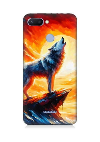 Xiaomi Redmi 6 Uyumlu Kayalıkta Uluyan Kurt Yalnızlığı Desenli Silikon Kılıf Çok Renkli
