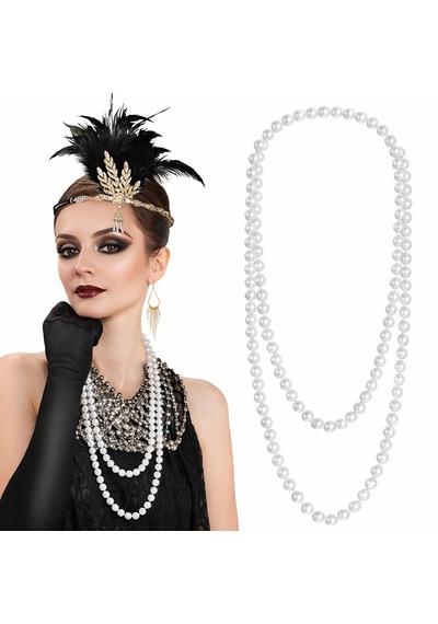 1920 Gatsby İnci Kolye Vintage Uzun Beyaz İnci Kolye 4801