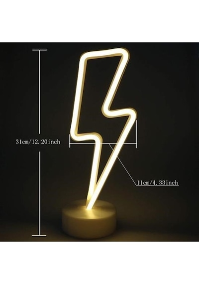 Buradabuldun Dekoratif Şimşek Şeklinde Pilli Neon Led Lamba Süs Masa Lambası Çok Renkli