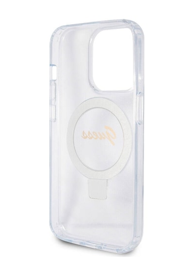 Apple Uyumlu iPhone 15 Pro Kılıf Guess Lisanslı Magsafe Özellikli Simli Ring Standlı