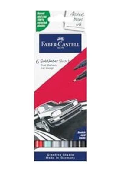 Faber-castell Goldfaber Sketch Araba Tasarım Markör Seti, 6 Lı, Çift Uçlu, 0.6 Mm Fineliner Uç, Kalıcı Mürekkep, Alkol Bazlı, Geri Dönüşümlü Gövde