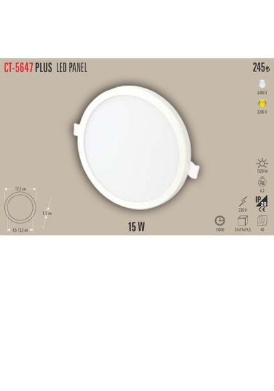Ct-5647plus Led Panel Ayarlanabilir Spot 5adet - 15 W Gün Işığı
