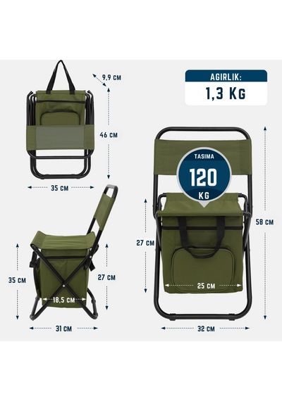 Fundango Iceguard Soğutucu Çantalı Sırt Destekli Katlanır Tabure Green Yeşil