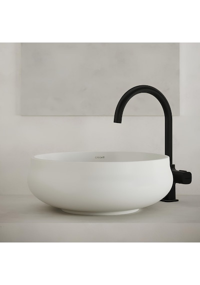 Creavit Gordo GO140 Oval Tezgâh Üstü Batarya Deliksiz Lavabo Beyaz 42 x 42 CM