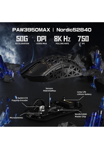 R5 Ultra Karbon Fiber Hyperspeed Kablosuz Gaming Mouse 39g Süper Hafif, Paw3950max Sensör, 42000 Dpı, 8000hz Kablo