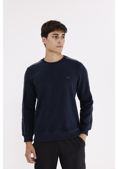 Rowinger Selanik Doku Yumuşak Tutuşlu Rahat Kalıp Yuvarlak Yaka Esnek Manşetli Sweatshirt Navyblue