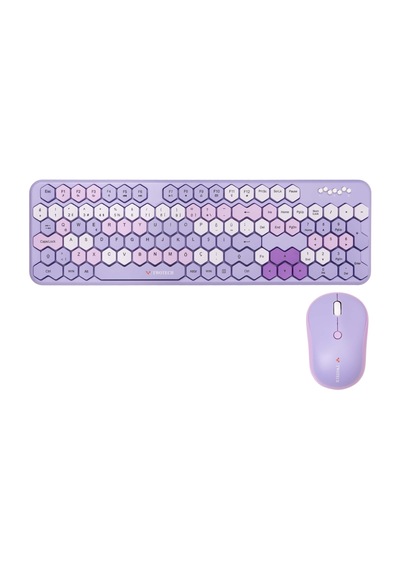 Petek Görünümlü Kablosuz Renkli Klavye Mouse Seti - Retro, Sessiz, Q Türkçe Dizayn Lazer