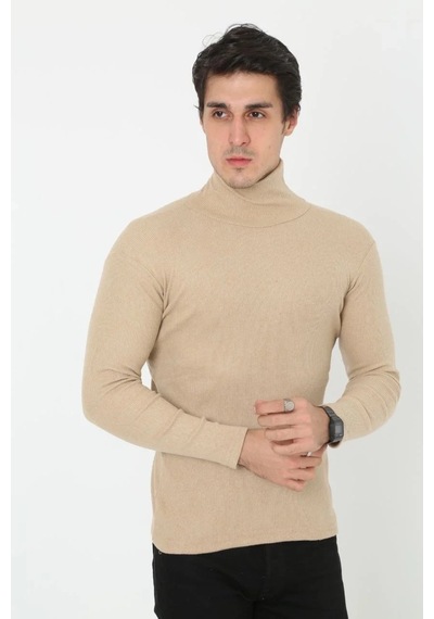 Erkek Fitilli Kaşkorse Kumaş Boğazlı Full Likralı Slimfit Body - Bej Bebek Mavisi