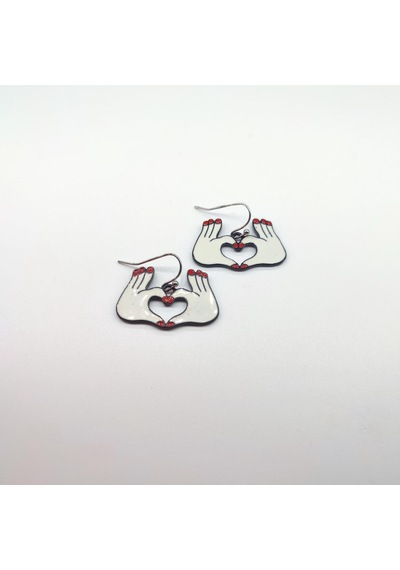 Tedz Collection Kırmızı Kalp Eller Pin Küpe Çok Renkli