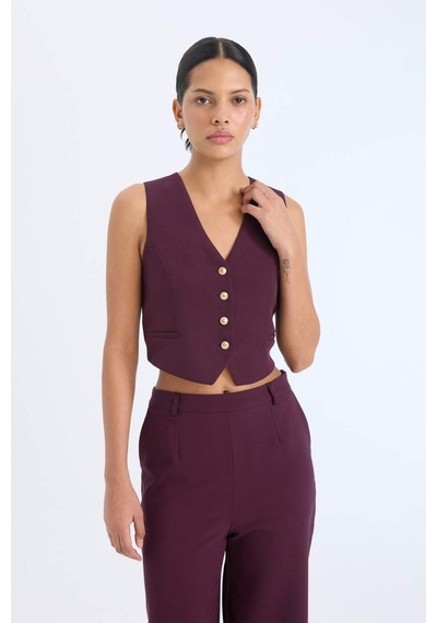 DeFacto Regular Fit V Yaka Blazer Yelek E2364AX24AUBR238 Bordo