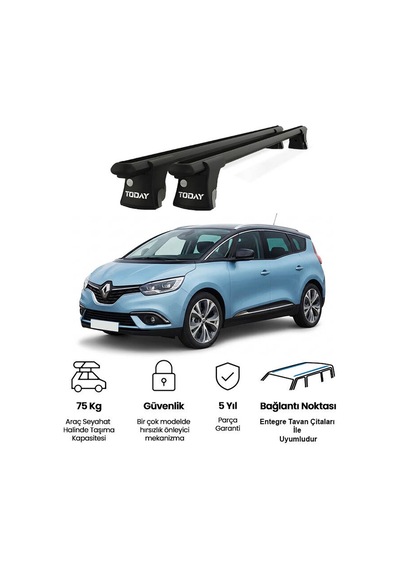 Trio-ıı Scanic Minivan 2016 Ve Sonrası Uyumlu Siyah Kilitli Ara Atkı 120cm Port Bagaj Tavan Barı