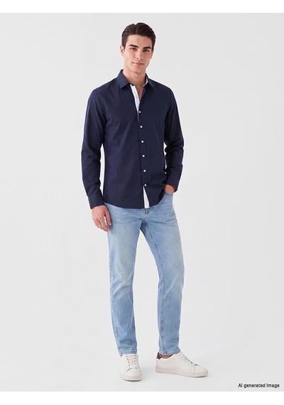 Lcw Busıness Lacivert Slim Fit Erkek Basic Gömlek