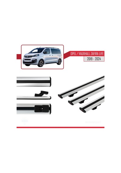 Opel / Vauxhall Zafira Life 2019 Ve Sonrası İle Uyumlu Basic Model Ara Atkı Tavan Barı Gri 3 Adet