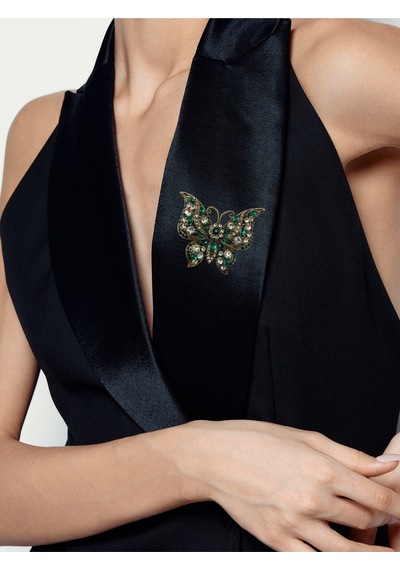 Black Diamond Swarovski Taşlı Kelebek Broş Metalik